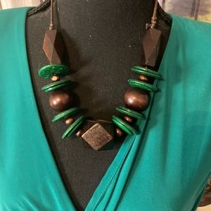Chunky wood necklace and earrings set